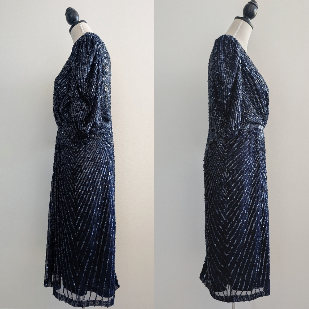 Like new Sz 10 Mac Dugal Sequined V Neck Short Sleeve Midi Dress - Picture 4 of 17